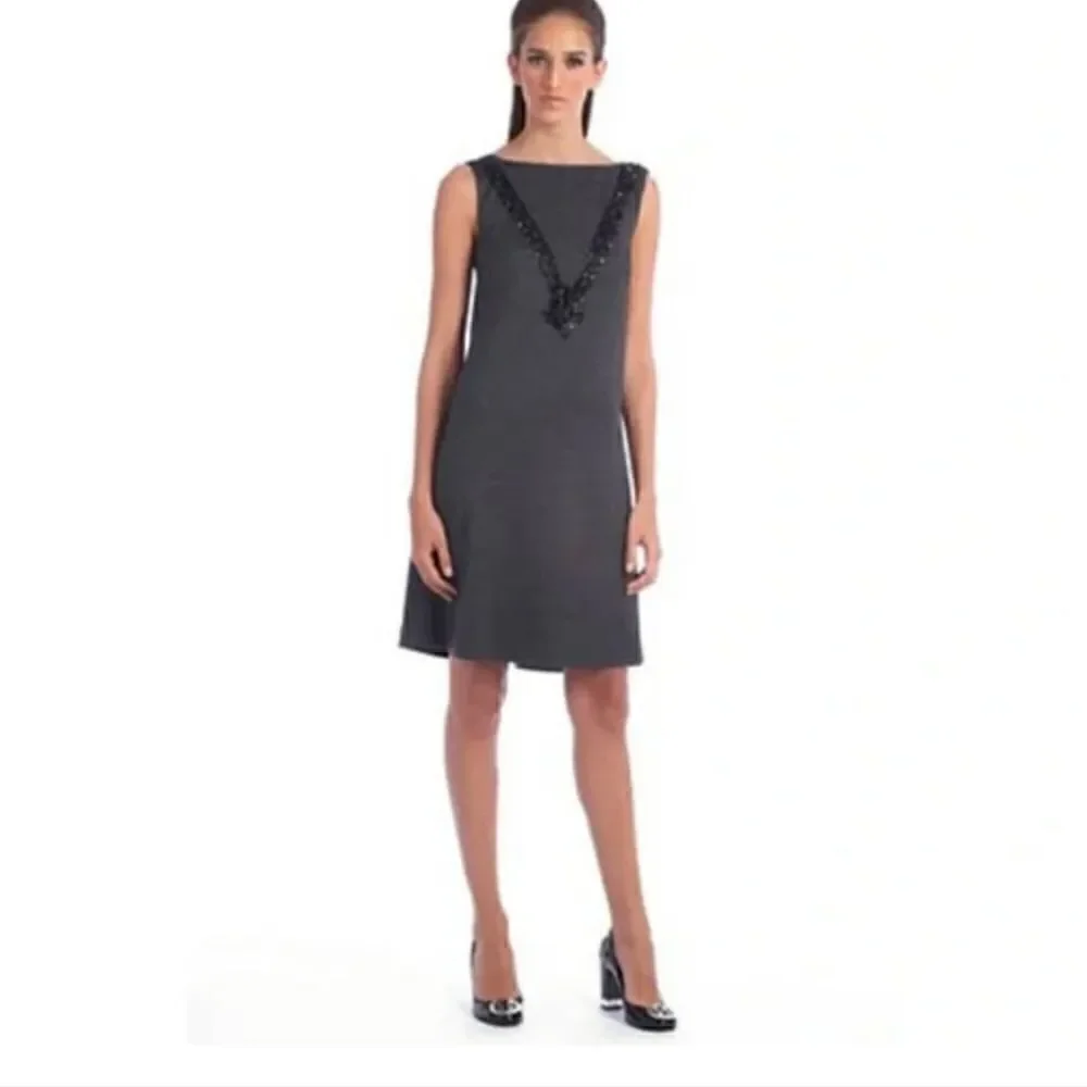 Tory Burch Elsa Dress Gray Sleeveless Embellished Wool Blend Back Tie Size 4